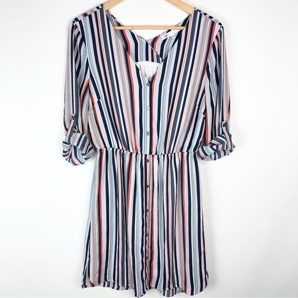 DR2 Long Sleeve Button Down Vertical Striped Dress - Picture 2 of 11